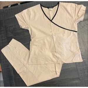 Vintage Scrub Set - Tan and Black - Sz M